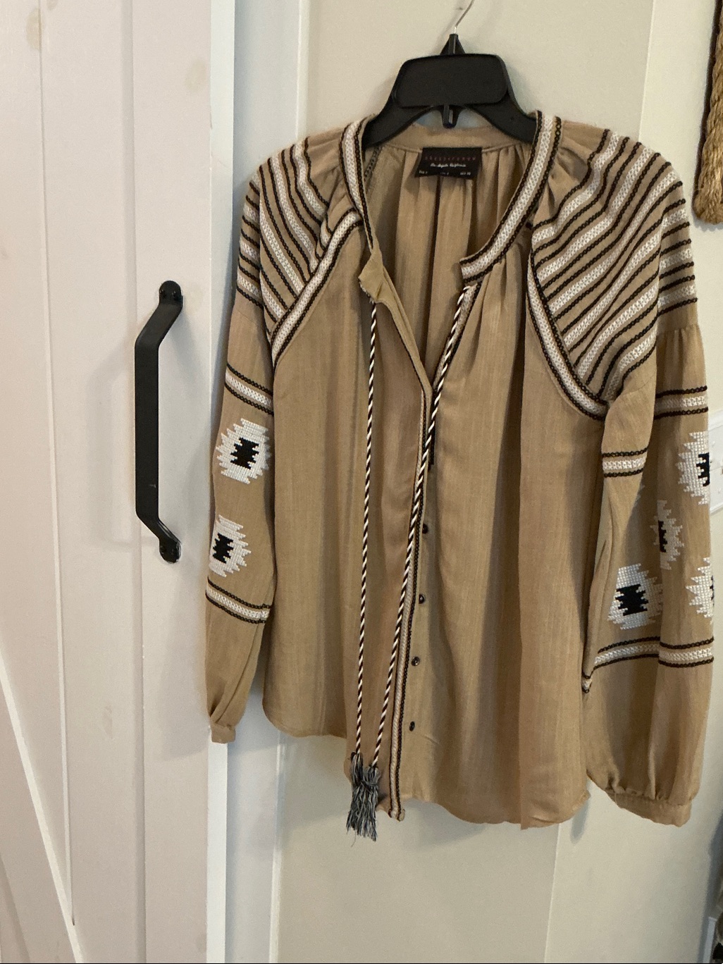 Dress Forum Tan Embroidered Peasant Blouse
